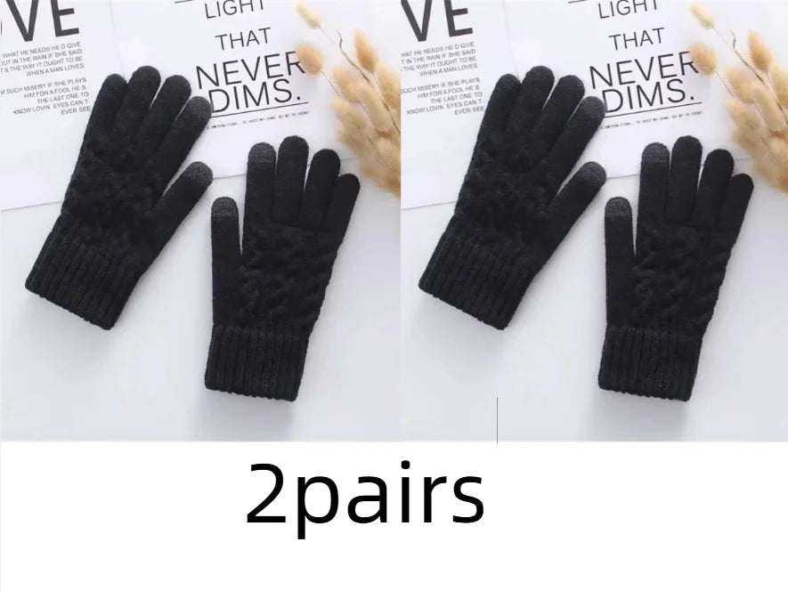 New Men's Warm Full Finger Gloves Winter Touchscreen Plus Fleece Gloves Woman Thickening Wool Knitted Cycling Driving Gloves
