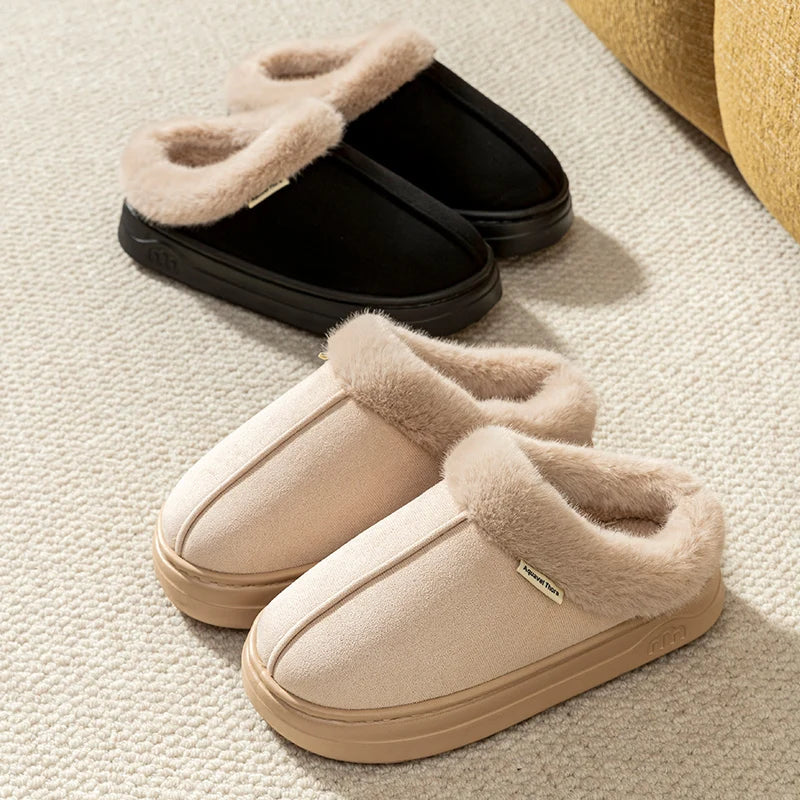 Fashion PU Warm Women Winter Slippers Boot Couple Indoor Outdoor Anti-slip Snow Boots Men Leisure Home Shoes