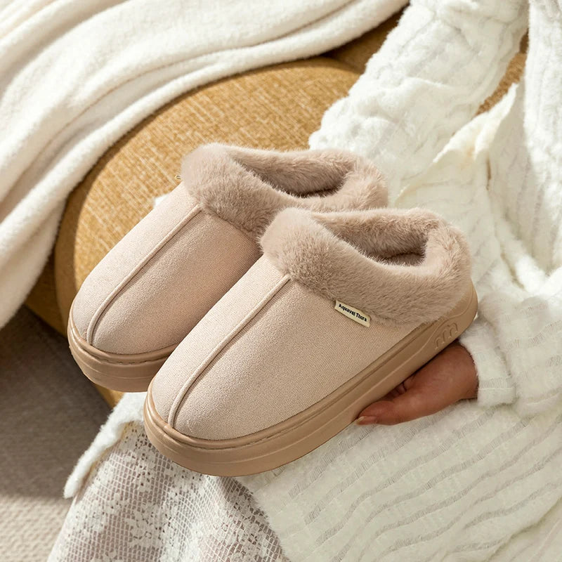 Fashion PU Warm Women Winter Slippers Boot Couple Indoor Outdoor Anti-slip Snow Boots Men Leisure Home Shoes