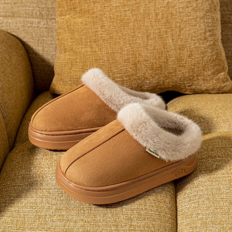 Fashion PU Warm Women Winter Slippers Boot Couple Indoor Outdoor Anti-slip Snow Boots Men Leisure Home Shoes