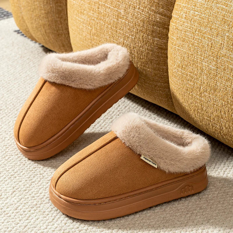 Fashion PU Warm Women Winter Slippers Boot Couple Indoor Outdoor Anti-slip Snow Boots Men Leisure Home Shoes