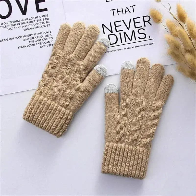 New Men's Warm Full Finger Gloves Winter Touchscreen Plus Fleece Gloves Woman Thickening Wool Knitted Cycling Driving Gloves
